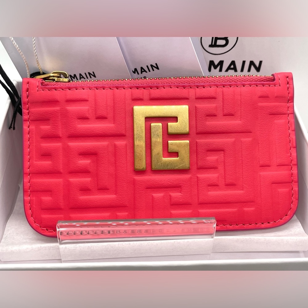NWTIB Balmain Pair Zip Card Holder Hot Pink